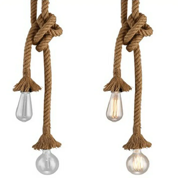 Retro plain hemp rope ceiling chandelier creative hanging lamp for the living room, bar and public places   decoration with ligh