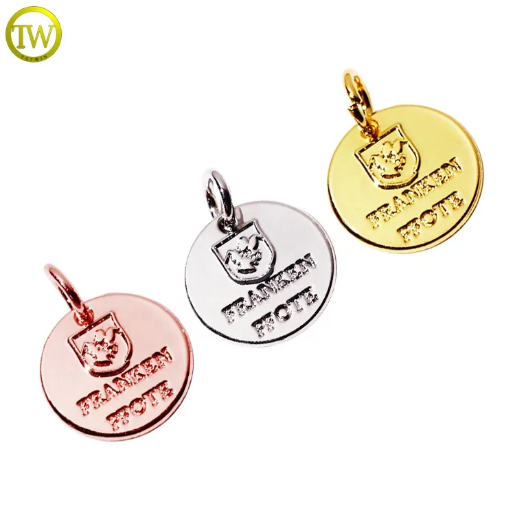 Custom initial letter stamped jewelry charms gold plated alloy round logo tags pendant for women bangle