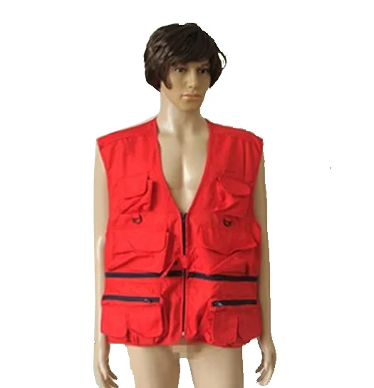 Fishing safety red jacket with multi pockets