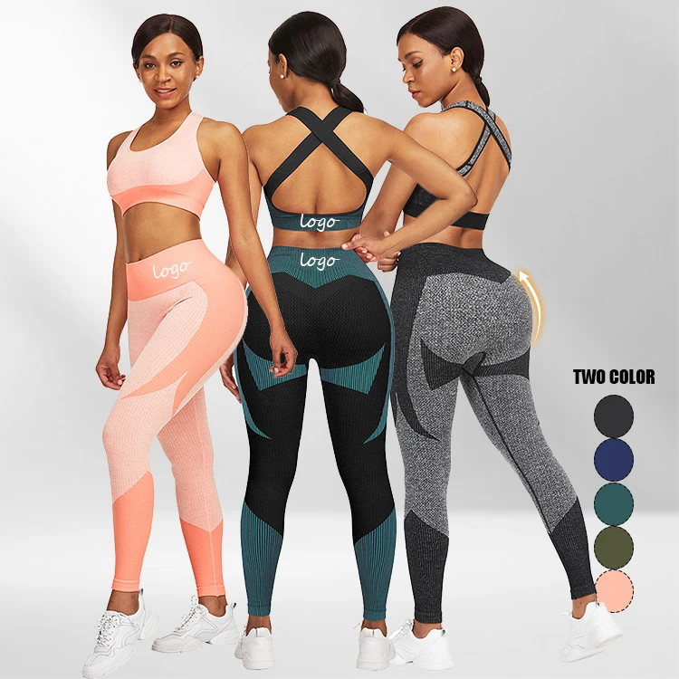 
Wholesale Two Piece Bra Set Removable Pads Yoga Leggings Women Two Piece Sport Wear Set 