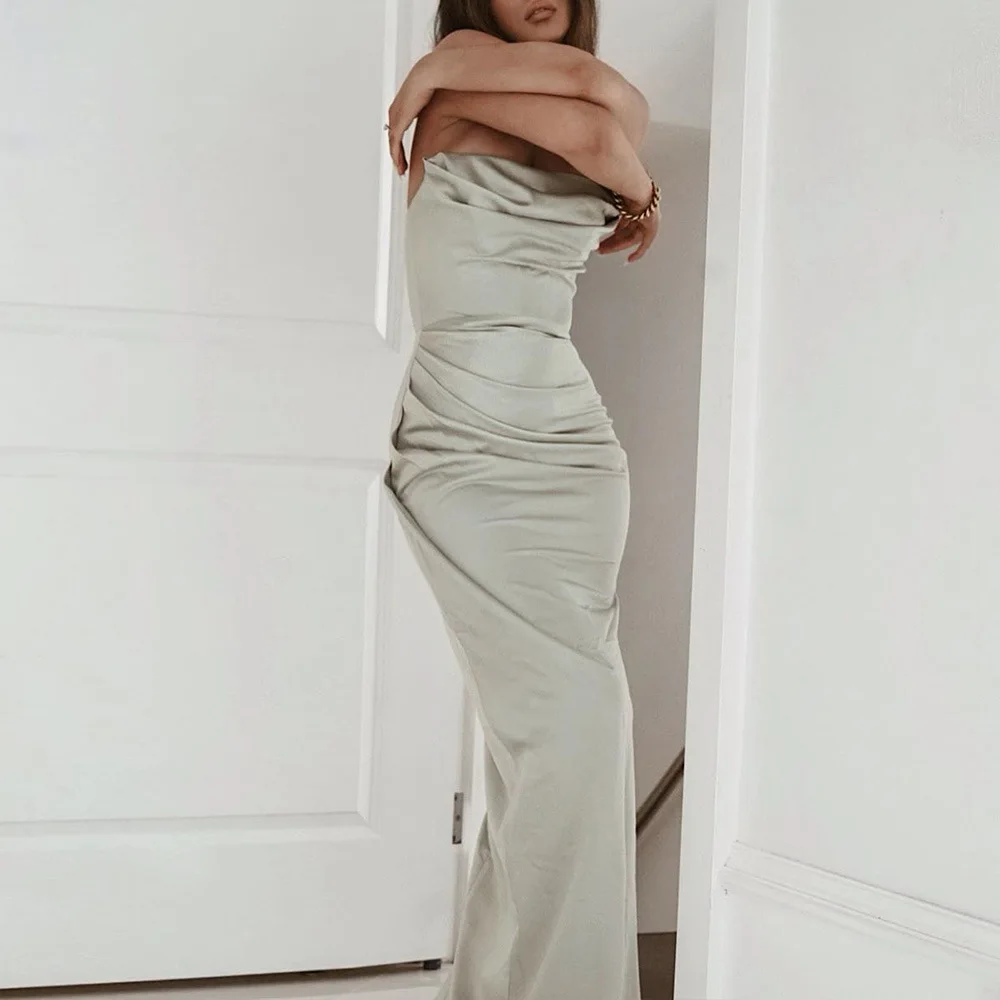 High Quality Satin Women Party evening Dress 2022 New Arrival Midi Bodycon