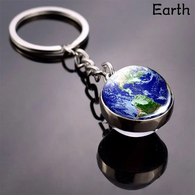 XNG Solar System Planet Keyring Galaxy Nebula Space Keychain Moon Earth Sun Mars Art Picture Double Side Glass Ball Keyring