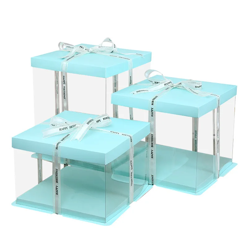 Custom Logo Packaging Box Paper Cake Box Happy Birthday Wedding Customized 6 8 10 12 14 Inch Tall Plastic Cake Box with Window