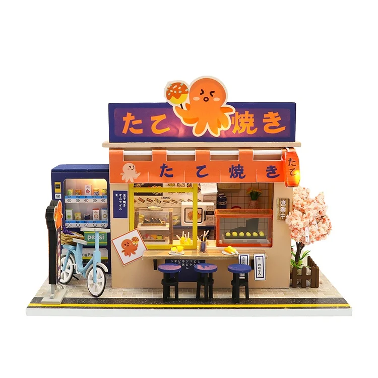 Hongda Hot Sale Mini Wooden Doll House Japanese style Dollhouse MIniature Dollhouse Kit with light