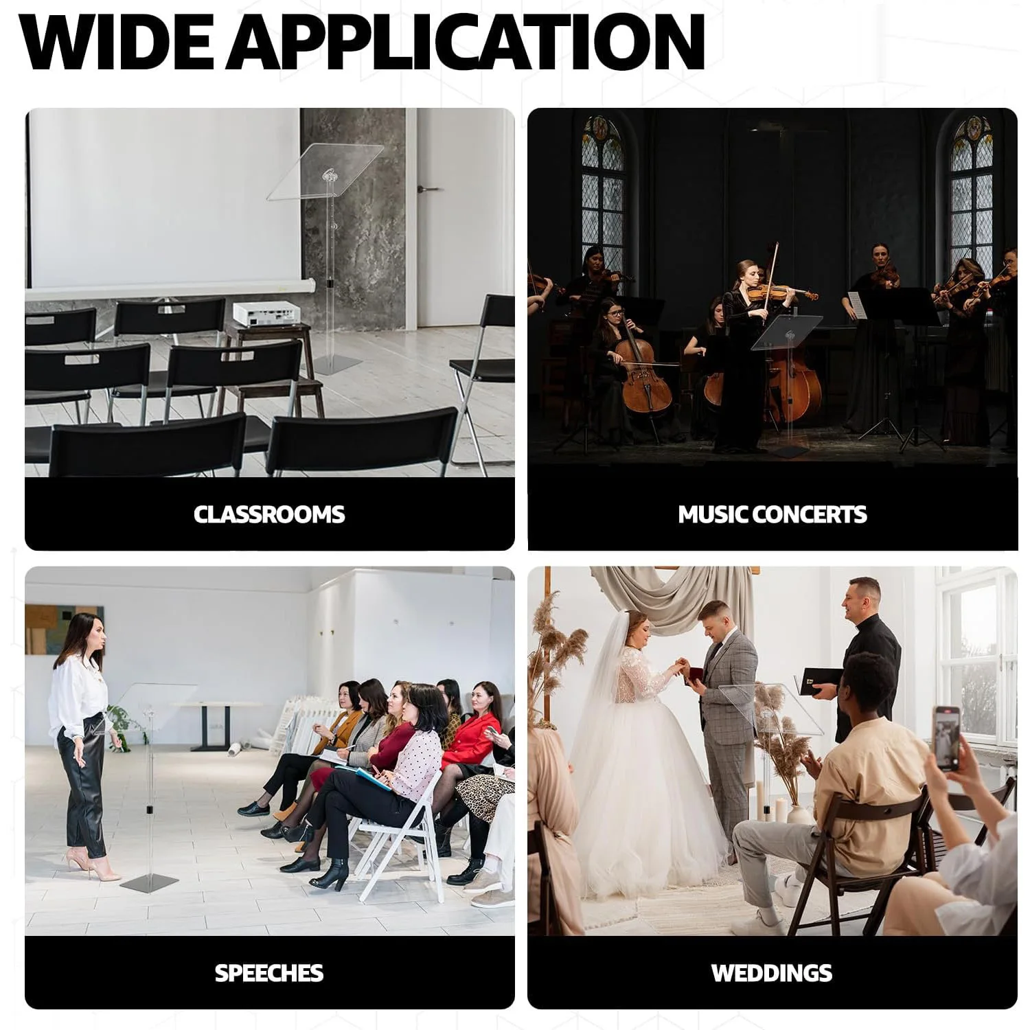 Classic Adjustable Height and Angle Acrylic Podium Stand Portable Church Lectern Pulpit for Classroom Concert Events