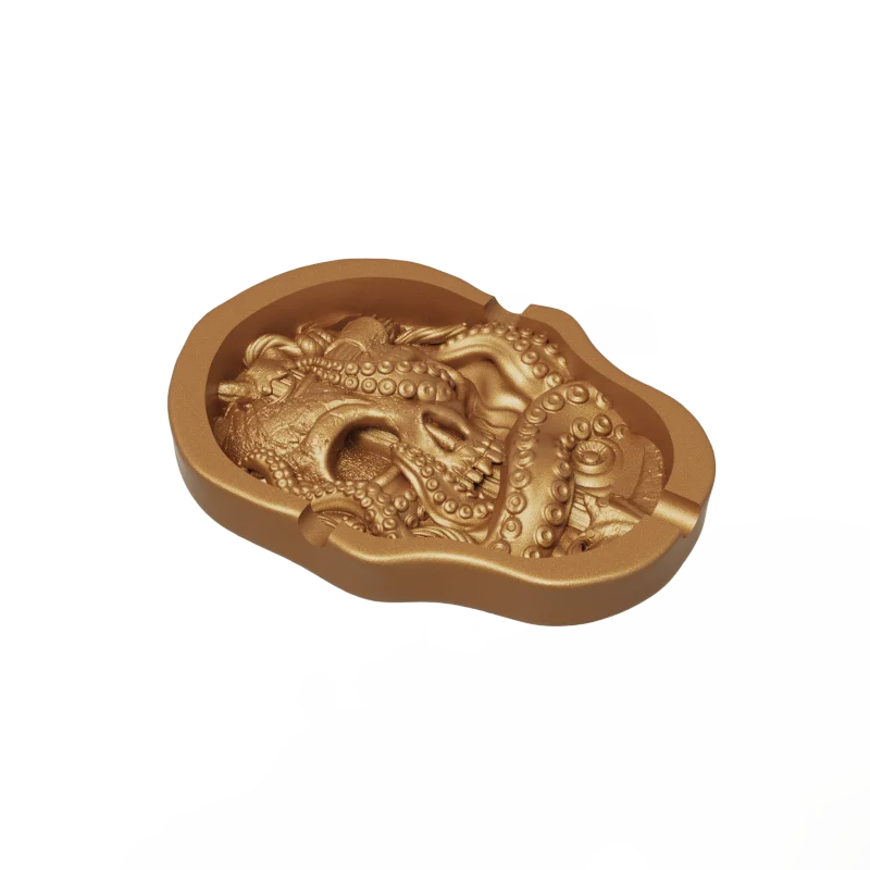 Personalised design shape logo branded art deco high end handmade cool fancy unique pretty gold resin polyresin skull ashtray