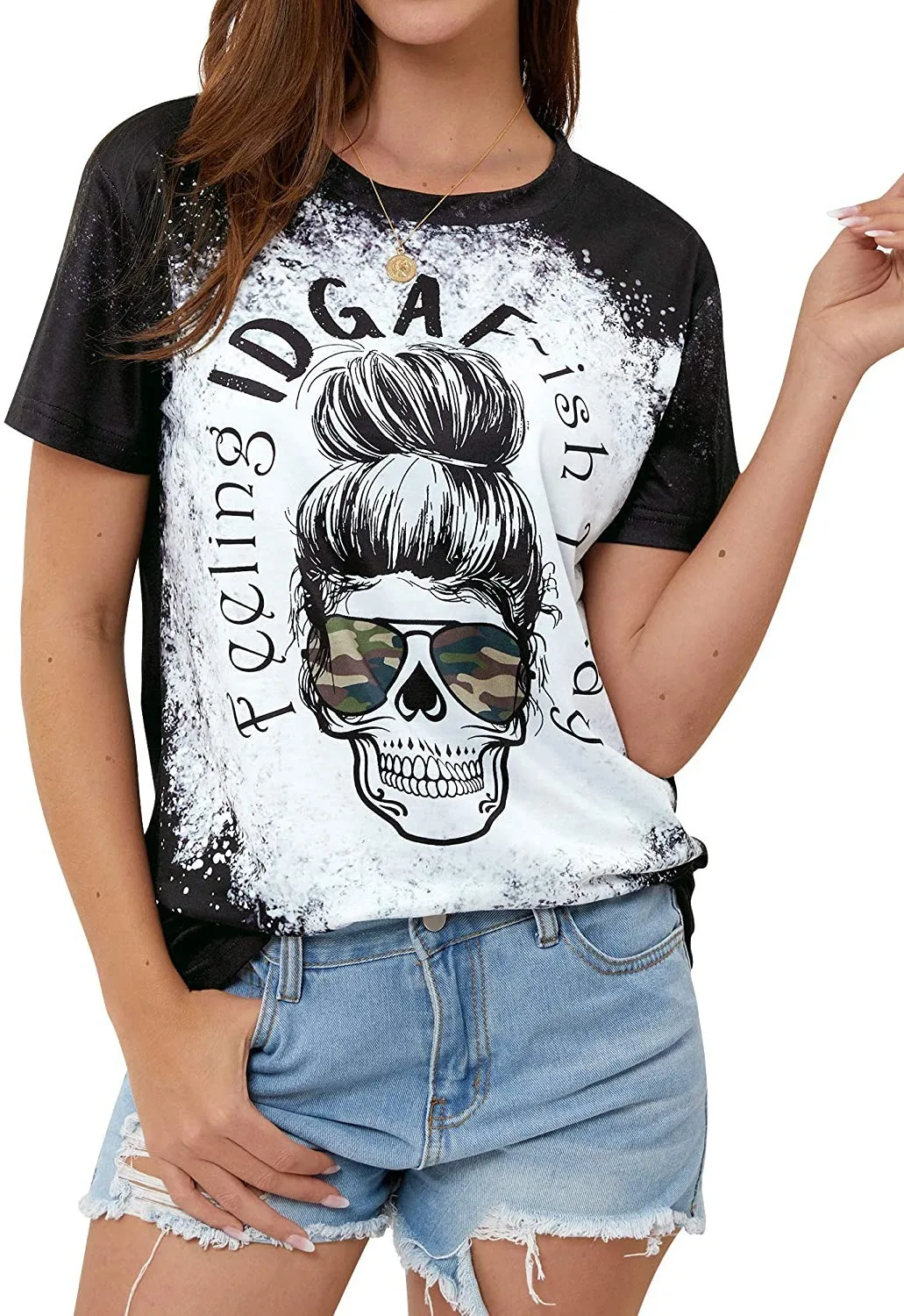 Fast Shipping Skull Y2K Style Graphic Sublimation Printing Similar Bleached Basic T-shirts For Women