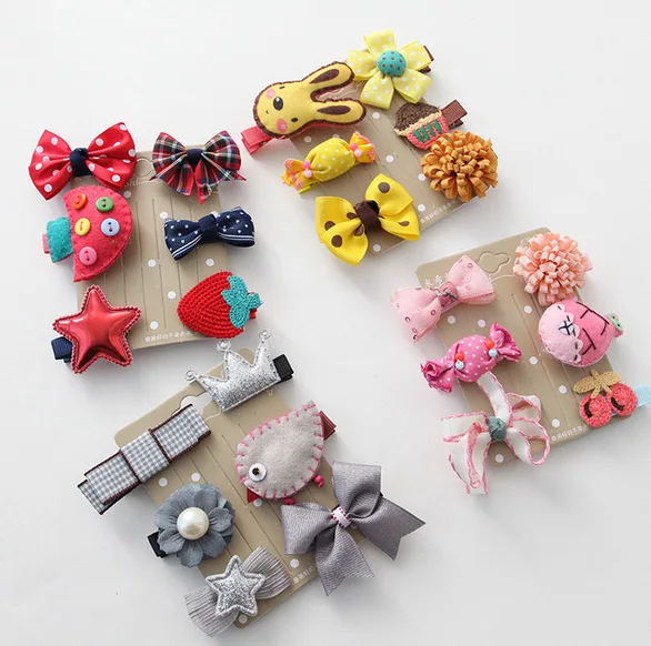 Best Quality Designers Girls Hair Accessions Animals Colorful Fabric Handmade Clip Butterfly Baby Cloth Hairbands Set For Kids