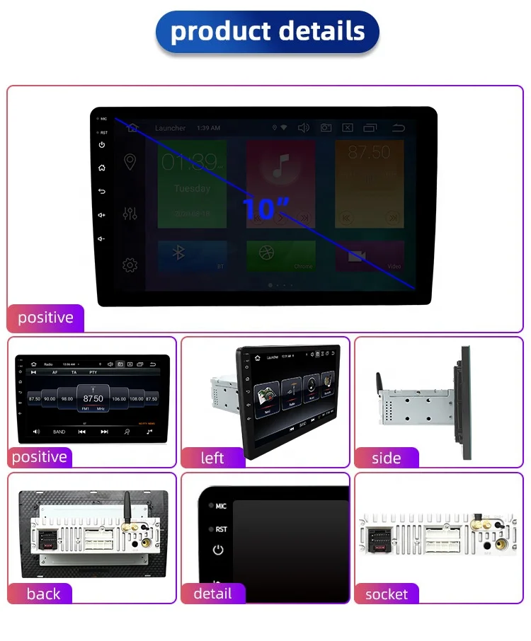 JYT 10inch 1Din 4+64GB BT5.0 Carplay autoradio am radio car dvd player