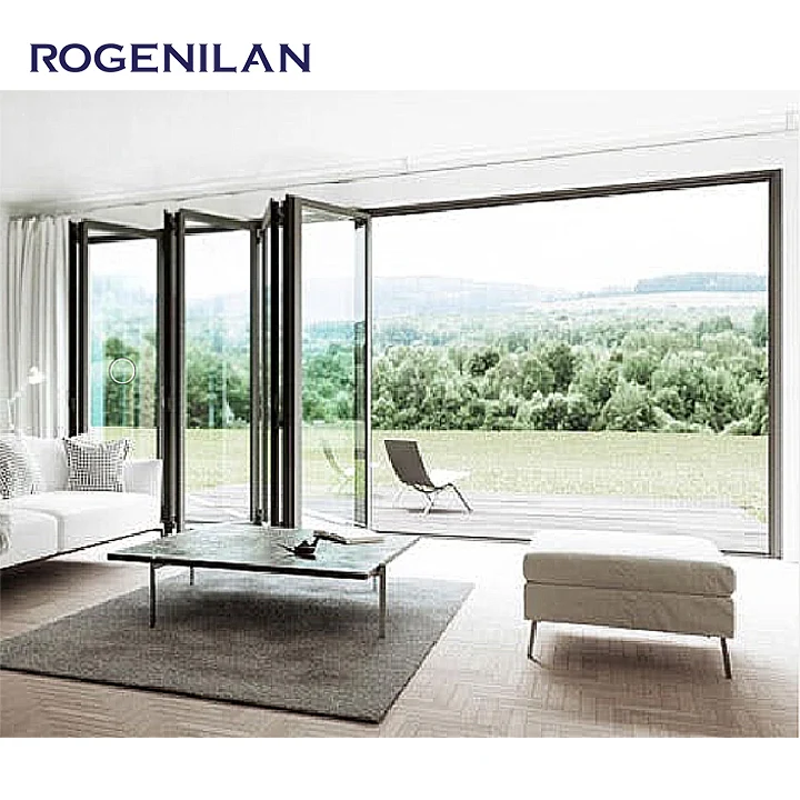 ROGENILAN Entry Pella Patio Folding Sliding Glass Doors Prices Bi Fold Door Aluminium Stacking Door Balcony