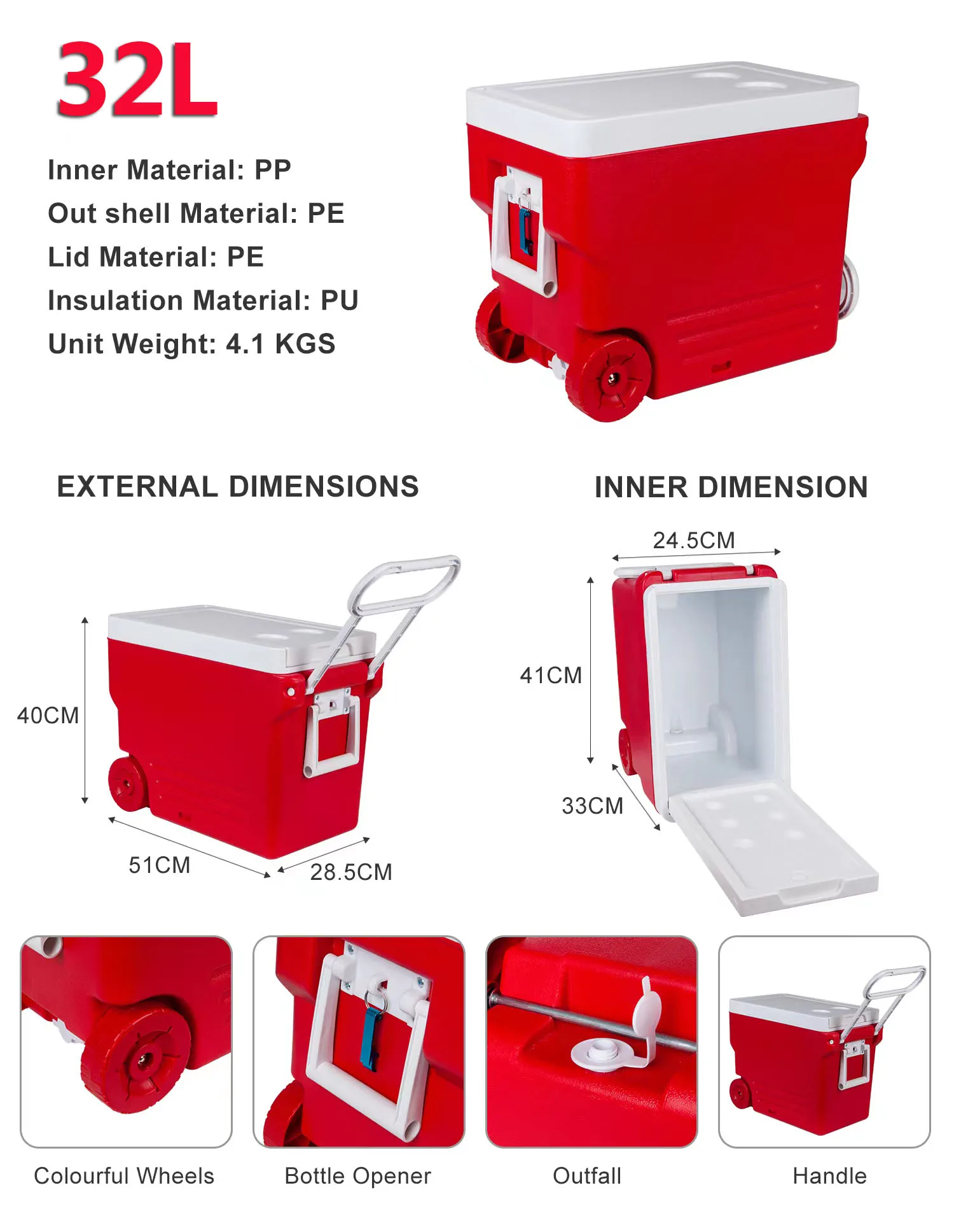32L Factory Customized Cheap Portable Ice Box Cooler Ice Chest Cooler Box