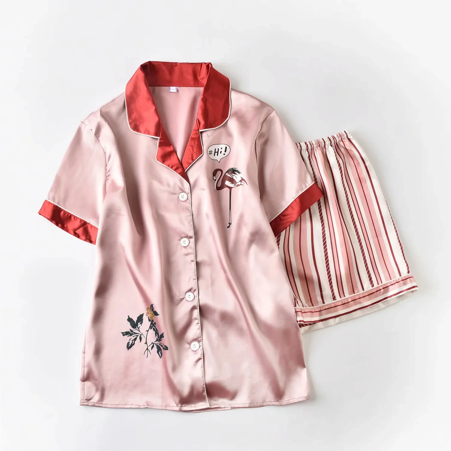  Soft luxury short sleepwear cute printed plus size pajamas summer satin pajama sets for
