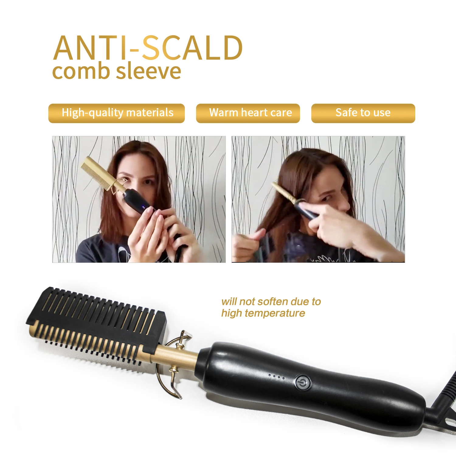 Professional Copper Metal Hair Heat Comb Beard Straightener Press Comb Ceramic Hot Electric Straightening Hot Comb