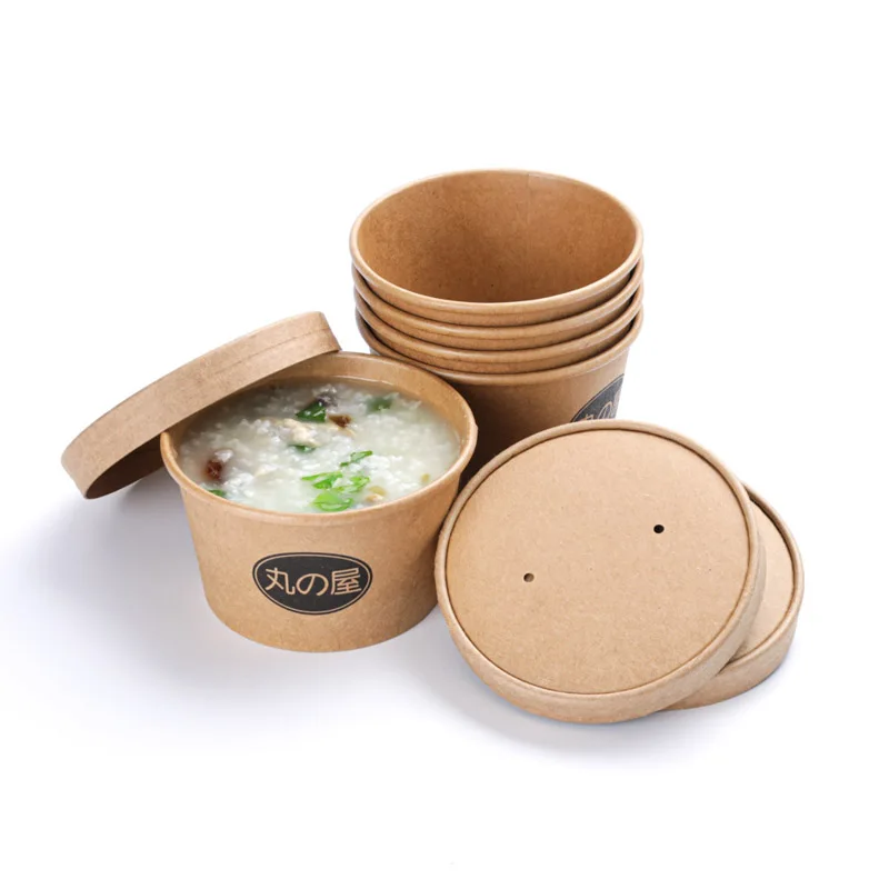 Disposable kraft paper soup Cup Take away food packing container white paper bowl salad bowl on sale