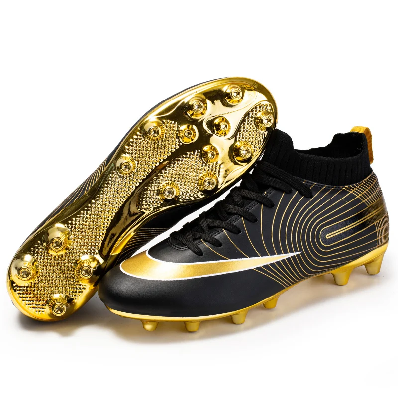 Professional Sports Shoe Unisex Soccer Long Spikes TF Ankle Boots Outdoor Grass Cleats Football Shoes Eu size 34-44