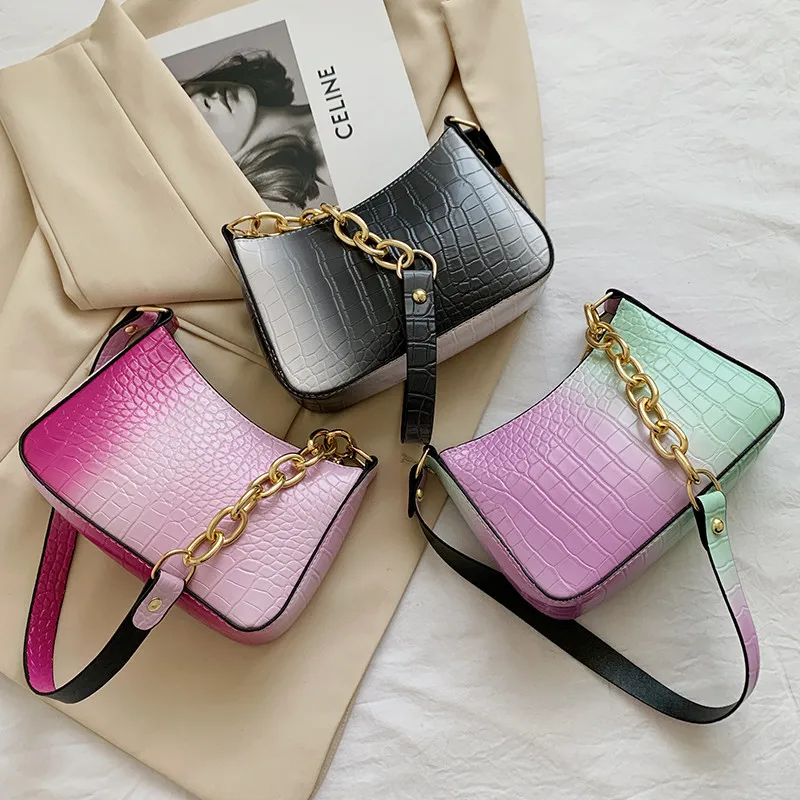 2021 Ladies Small Square PU Fashion Shoulder Bag Tie Dye Latest Sling Underarm Bag Women Cheap Gradient Handbag