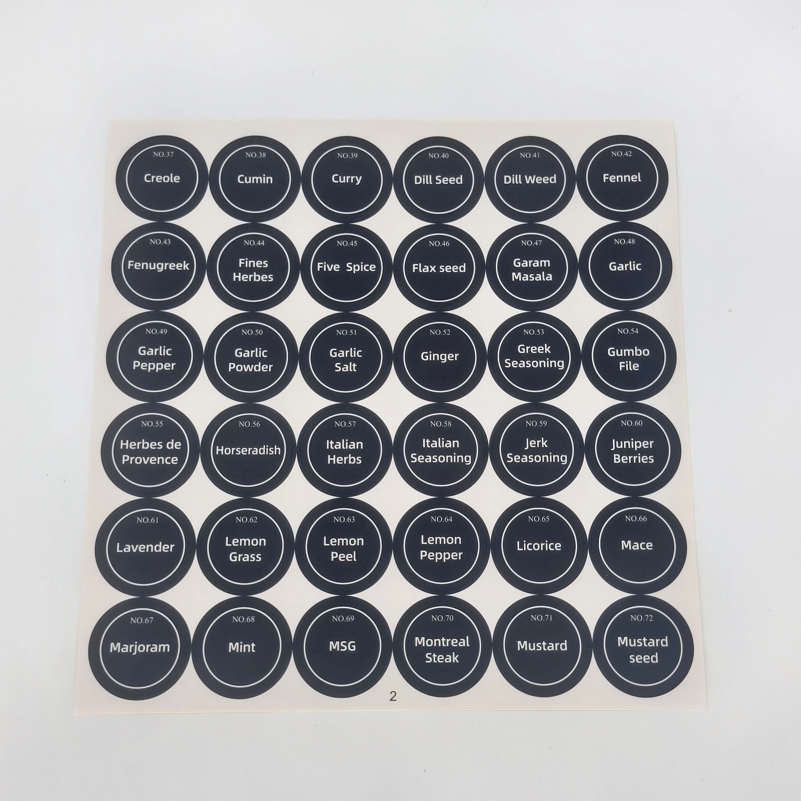 Waterproof Adhesive Herb and Spice Sticker Sheet Minimalist WhiteText on Black Round Seasoning Stickers Spice Jar Labels