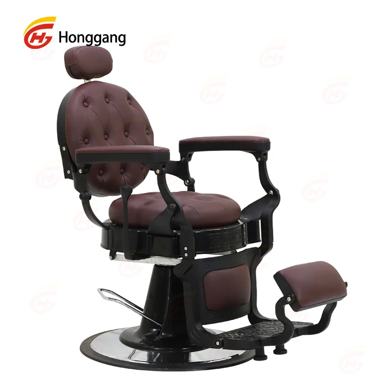 professional heavy duty hydraulic pump brown grey synthetic leather vintage barber shop chair for men
