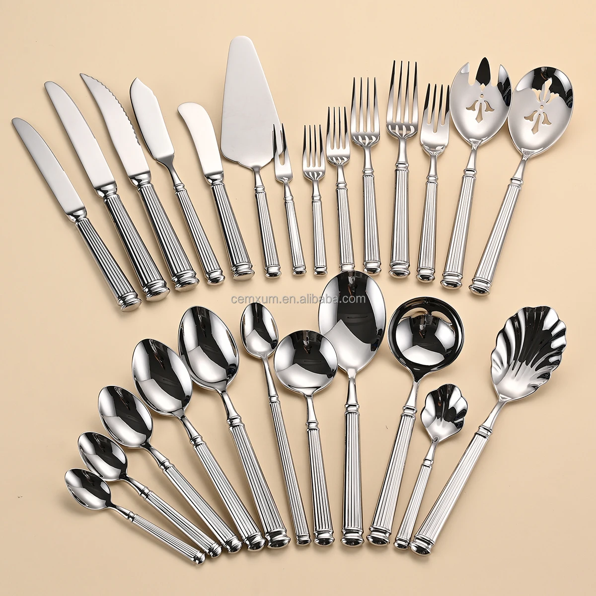CEMXUM High Quality Forged Heavy Duty Handle Luxury Metal 18/10 Stainless Steel Cutlery Hotel Silverware Gold Flatware Set