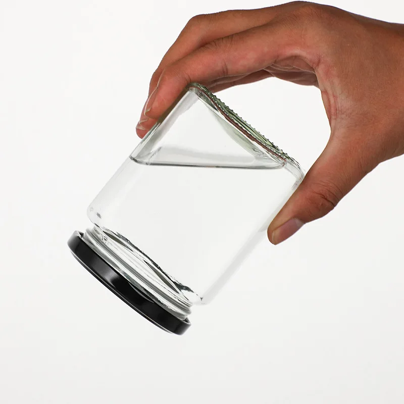Glass Mason Jar 50ml 80ml 150ml 200ml 280ml 500ml square glass Jars with Black metal Lids For Storage Food Honey