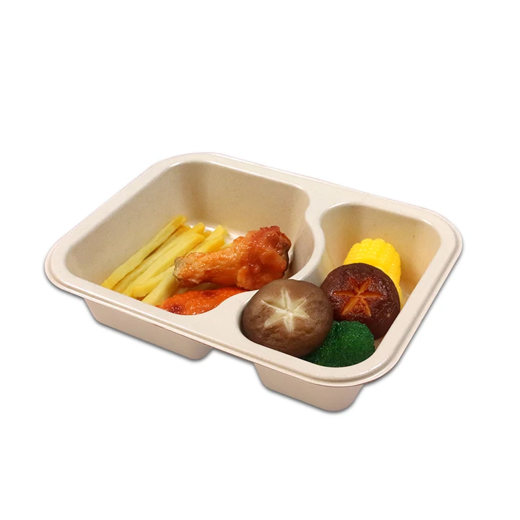 2 Compartment Disposable Packaging Take Out Biodegradable Compostable Bagasse Food Tray