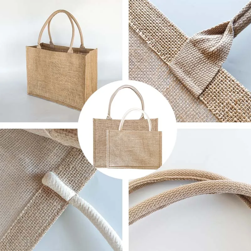 Hight Quality Natural Custom Logo Folding Plain Jute Burlap Personalized Jute Tote Bag