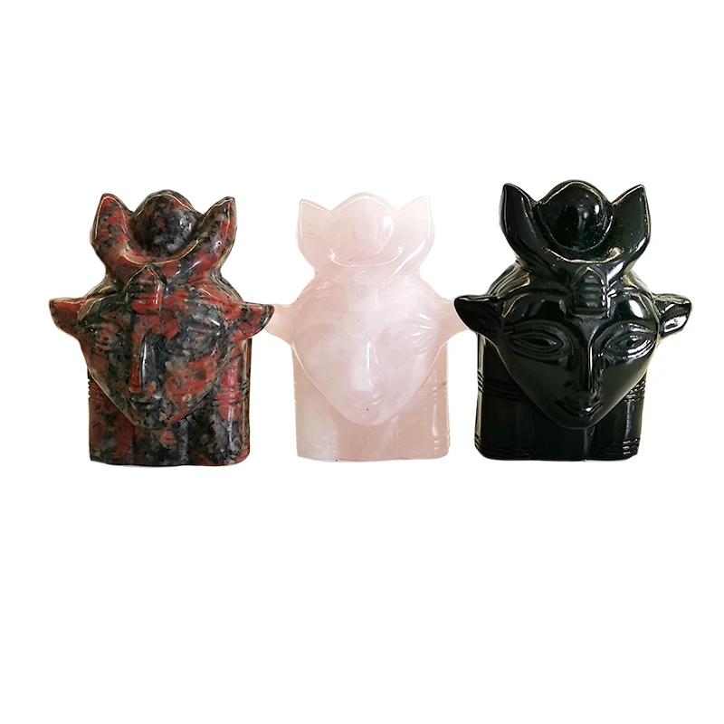 Hot Sale Nature Crystal Obsidian Pink Quartz Carving Hathor Goddess Egypt for Healing Decorate