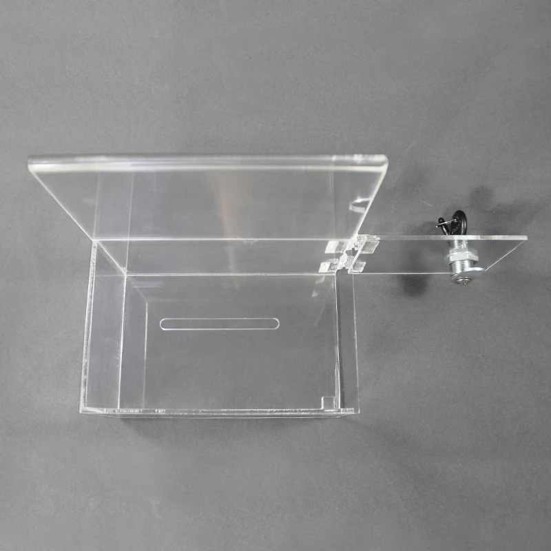 Custom clear acrylic ballot suggestion collection box with lock clear acrylic compartment display boxes