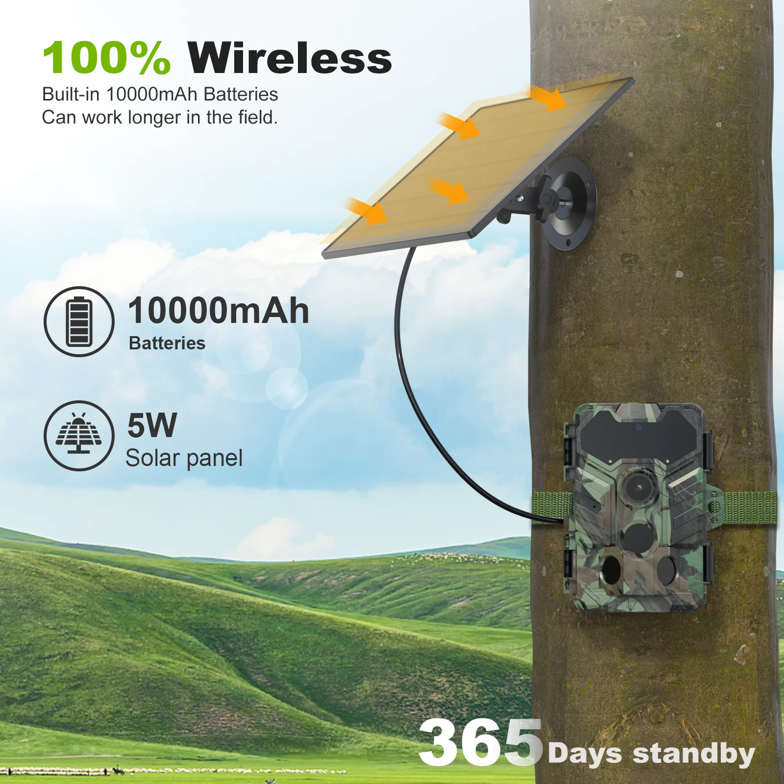 32MP HD hunting camera IP66 Lithium Ion Battery for Trail Camera with Solar Spypoint Camera IP Outdoor Night Vision Forest