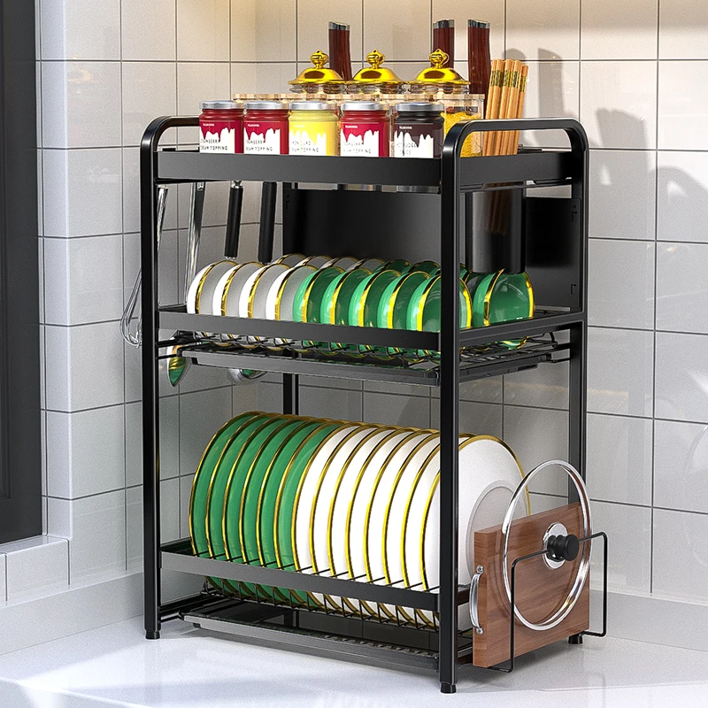 multifunction metal 2 layer 3 dish spice rack kitchen organizer with water tray and