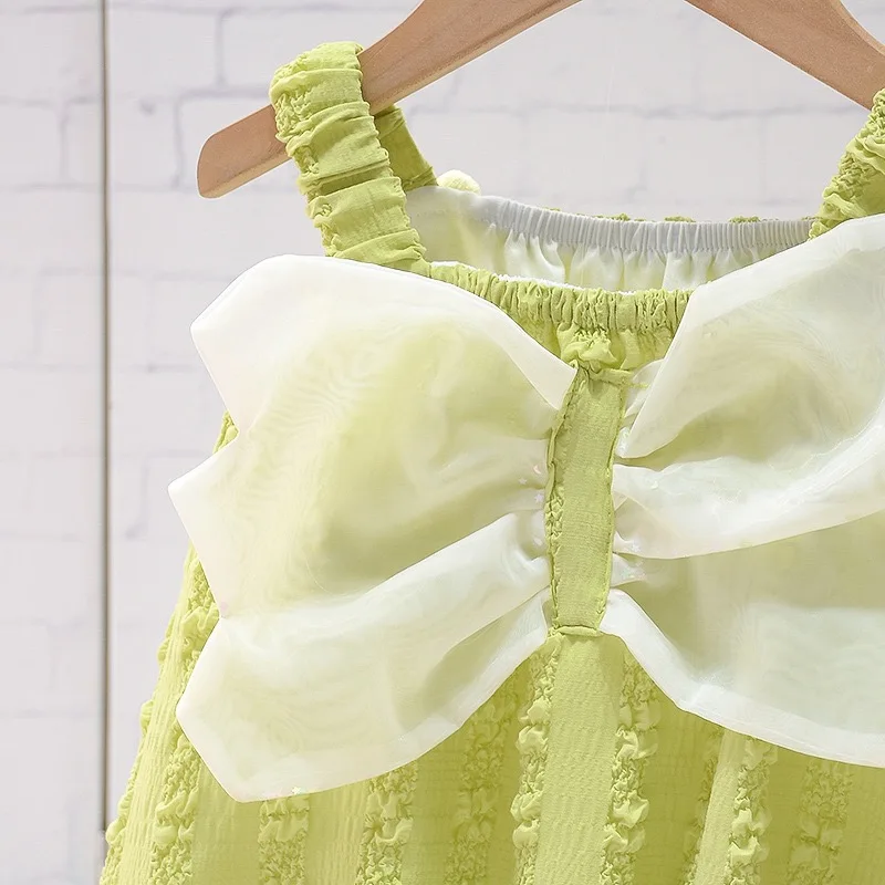 Toddler Baby Girl Summer Casual Bow Sweet Vest + Long Pant Children Two Piece Clothing Sets Boutique