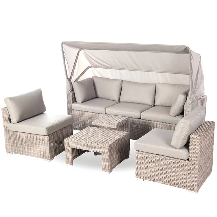
Modern Rattan Outdoor Patio Sectional Sofa Set With Awning For Hotel Garden Furniture Set 