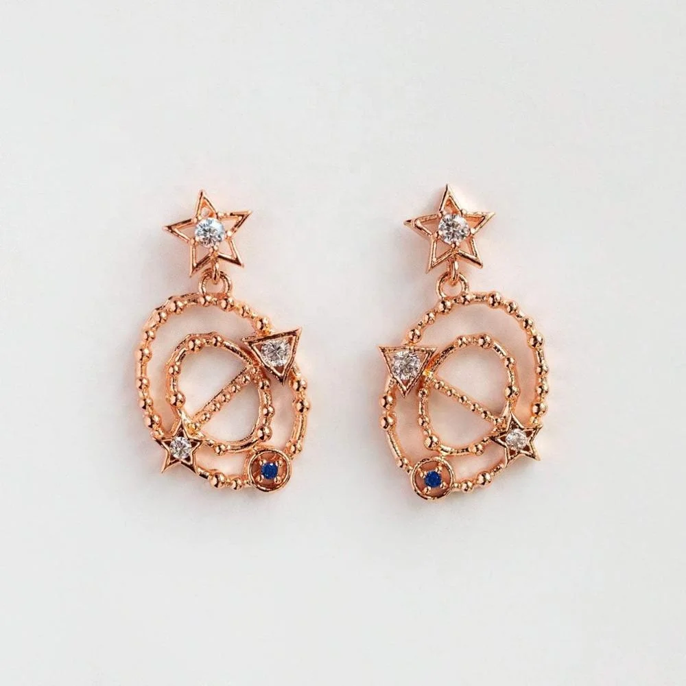 promotion new design gold plated women fashion jewelry 5a star arrow cz dangle Saturn stud earring