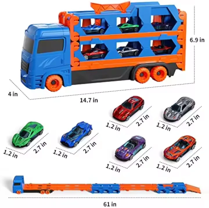 2024 Pull Back Car Kids Toy Truck Model Car Transport Truck Car Toys 61-Inch Race Track for Boys Girls Mini Vehicle kids
