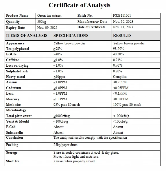 ISO Factory Green Tea Extract EGCG 50% Powder Supply Natural Green Tea Extract Tea Polyphenols 98%