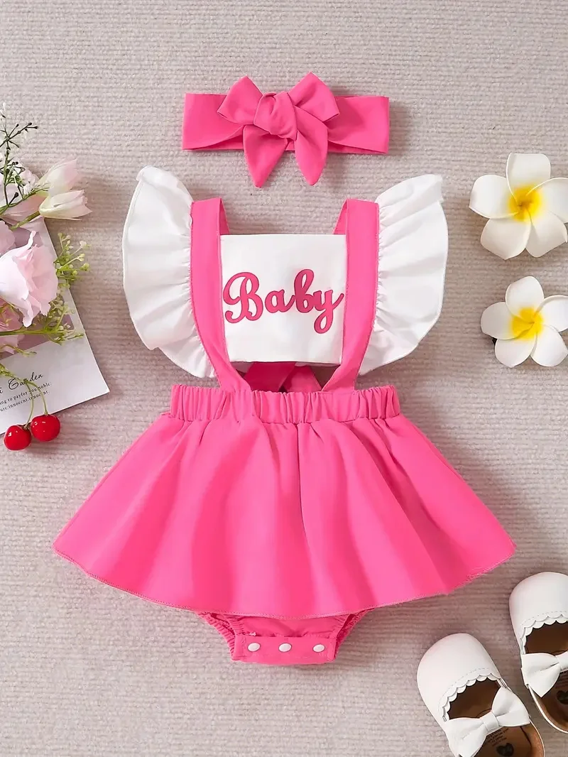 Ms-542 2024 Wholesale Baby Rompers Cotton Cute Pink 2 Piece Set Summer Onesies Girl Baby Clothes 3-6 6-12 Month