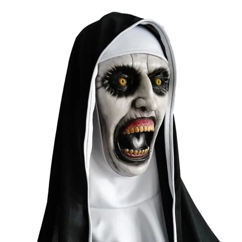 DD22-299 The Horror Scary Nun Latex Mask Headscarf Valak Cosplay For Halloween Costume Face Masques With Headpiece