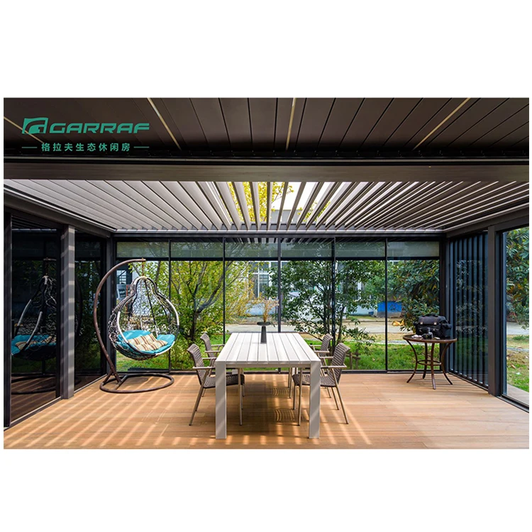 Summer House Opening Louver Roof Motorized Roofing Awnings Pavilion Pergola For Deck