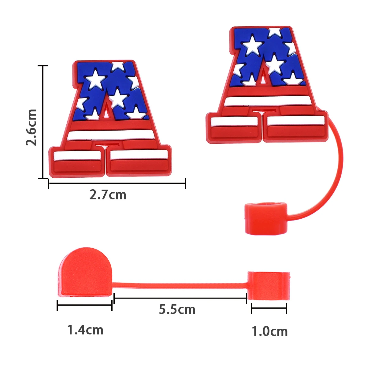 Wholesale American Pvc Rubber Straw Topper Fashion Custom Heart Star Usa Flag 8mm  Straw Topper For Kids Women