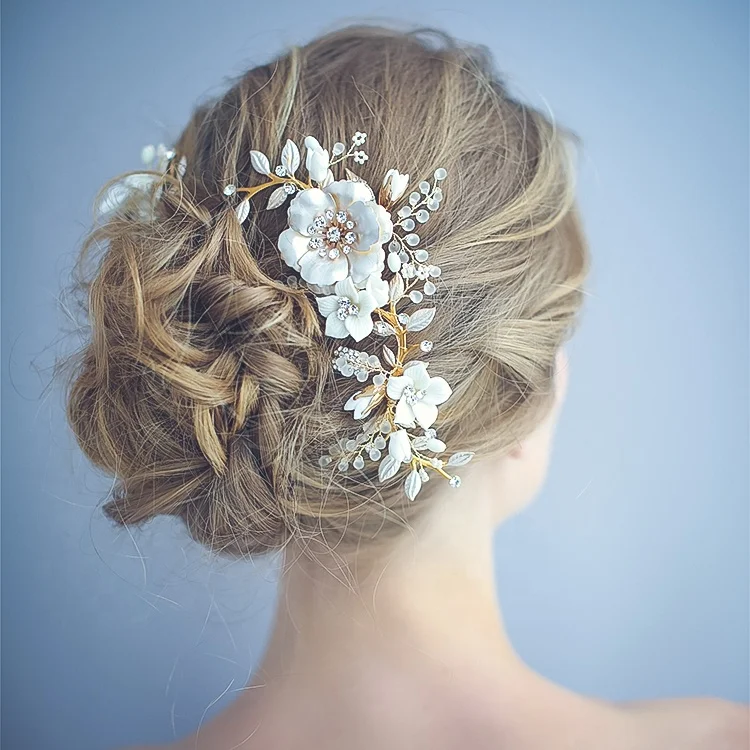Wholesale Wholesale Bridal Comb Hair Handmade Metal Leaf Bridal Hair Comb Accessories Jewelry Wedding Crystal Hair Combs