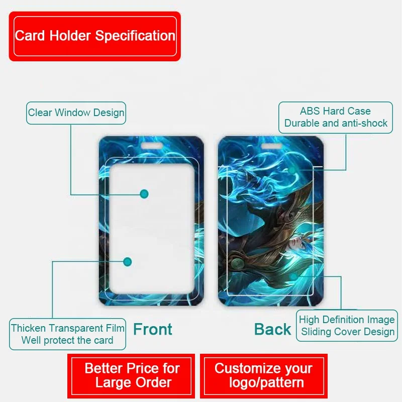 Factory Customize Pattern Design Logo ID Card Protector Case Sliding Cover Plastic Name Tag Bus Badges Holder Promotional Gift