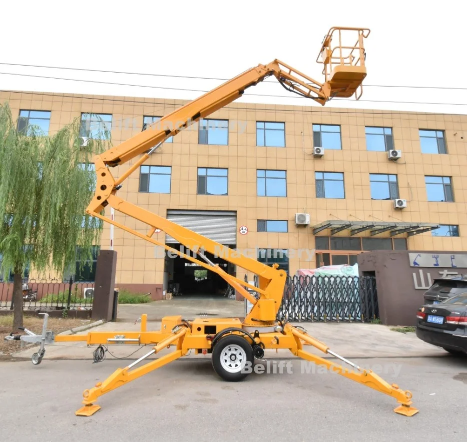 10m 12m Towable Trailer Hydraulic Telescopic Spider Lifts Boom Lifting Articulated Crane Lift With Rotation Basket