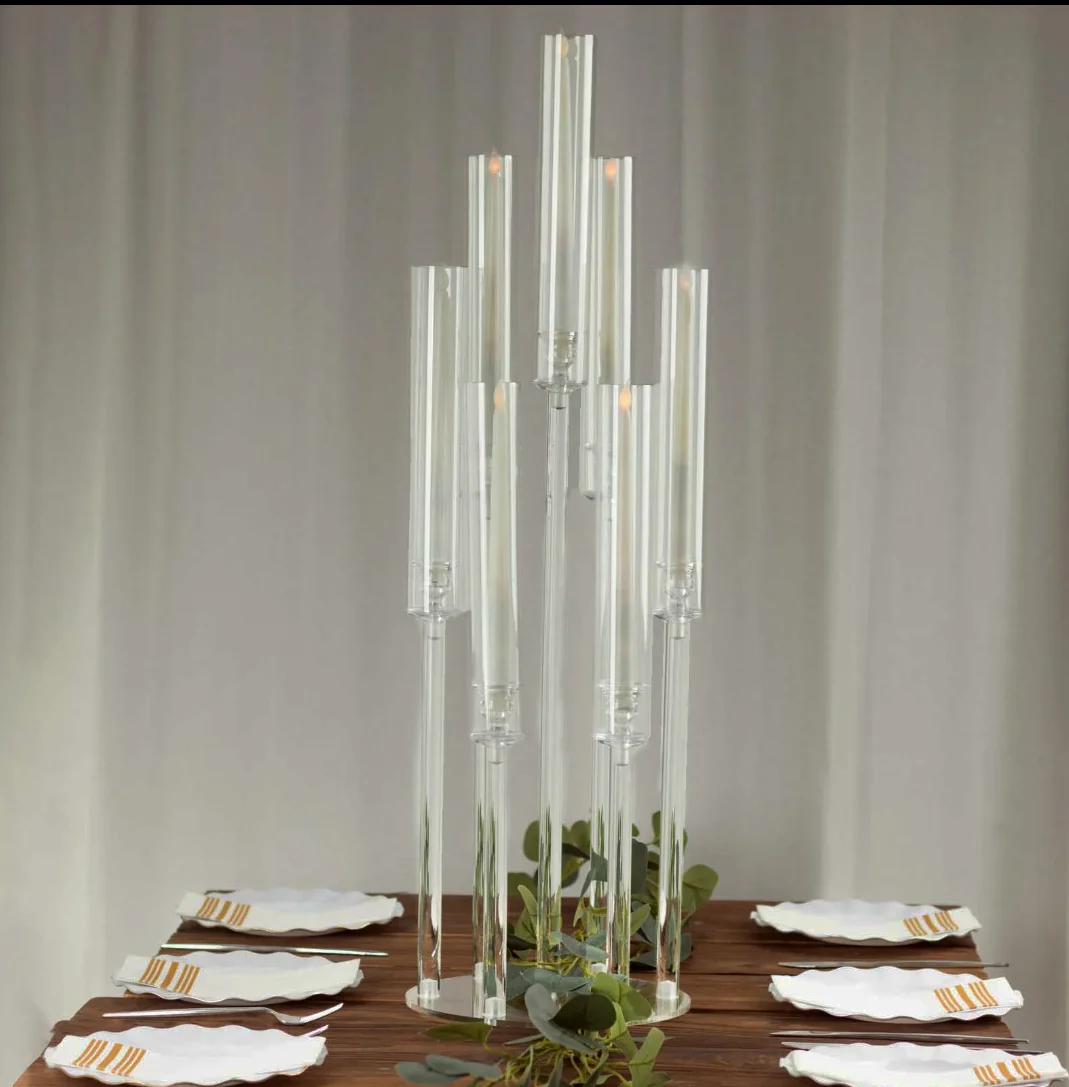 7 Arm Clear Wedding Acrylic Candle Holder Acrylic Candle Stick Stand Table Centerpieces wedding Decorations Wedding Candelabra