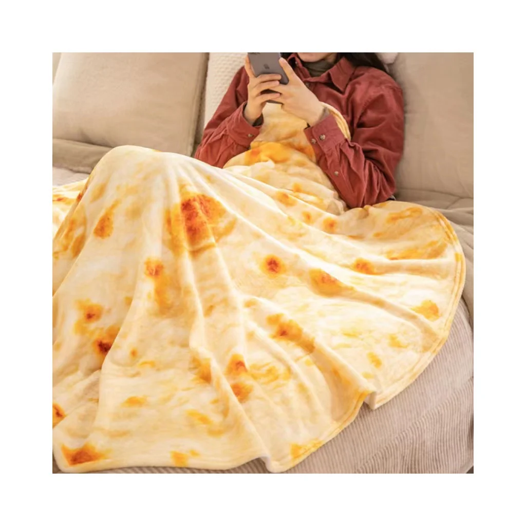 Amazon Hot Sale Custom Soft Pizza Burrito Food Flannel Fleece adults tortilla  baby Throw Pizza Blanket