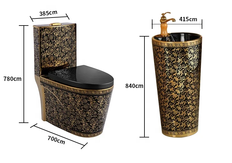 Luxury High Quality Black Gold Toilets Set Bathroom Toilet Sink Combo Basin Toilet