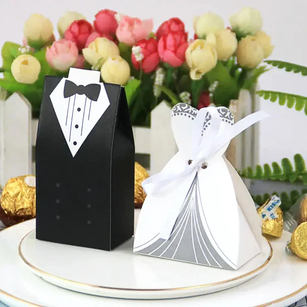Easy Folding DIY Candy Box Wedding Party Favor Dress Tuxedo Bride Candy Box for Wedding Bridal Party