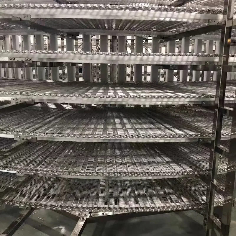 Multi-layer cooling and drying spiral tower dessert bread cake stainless steel mesh belt spiral tower conveyor machine