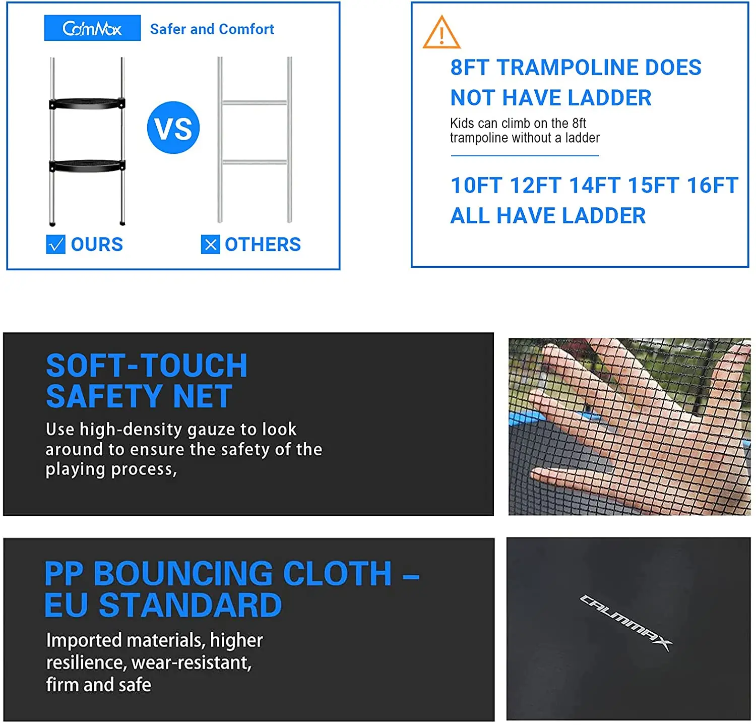 
SENDROAD 2FT 10FT 8FT 14FT 15FT 16FT Jump Recreational Trampolines with Enclosure Net Approved- Combo Bounce Outdoor Tram 