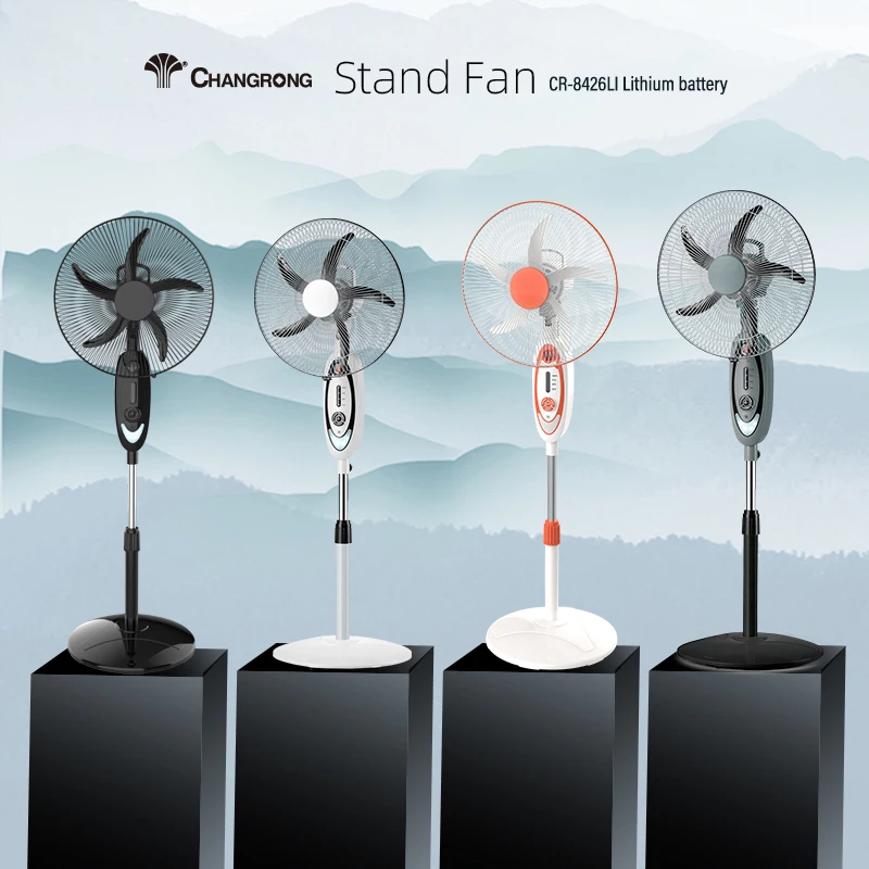 16 inch air cooling stand rechargeable fan with led light AC/DC function and rechargeable fan with lithium battery  solar fan