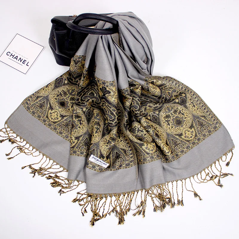 Headscarf Jacquard Cashew Scarf Lady Warm National Style Gold Wire Air-conditioning Shawl Woman Scarf